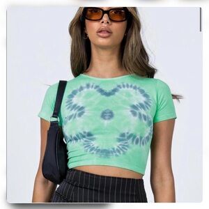 Princess Polly Mint Green Tie-Dye Heart Crop Tee